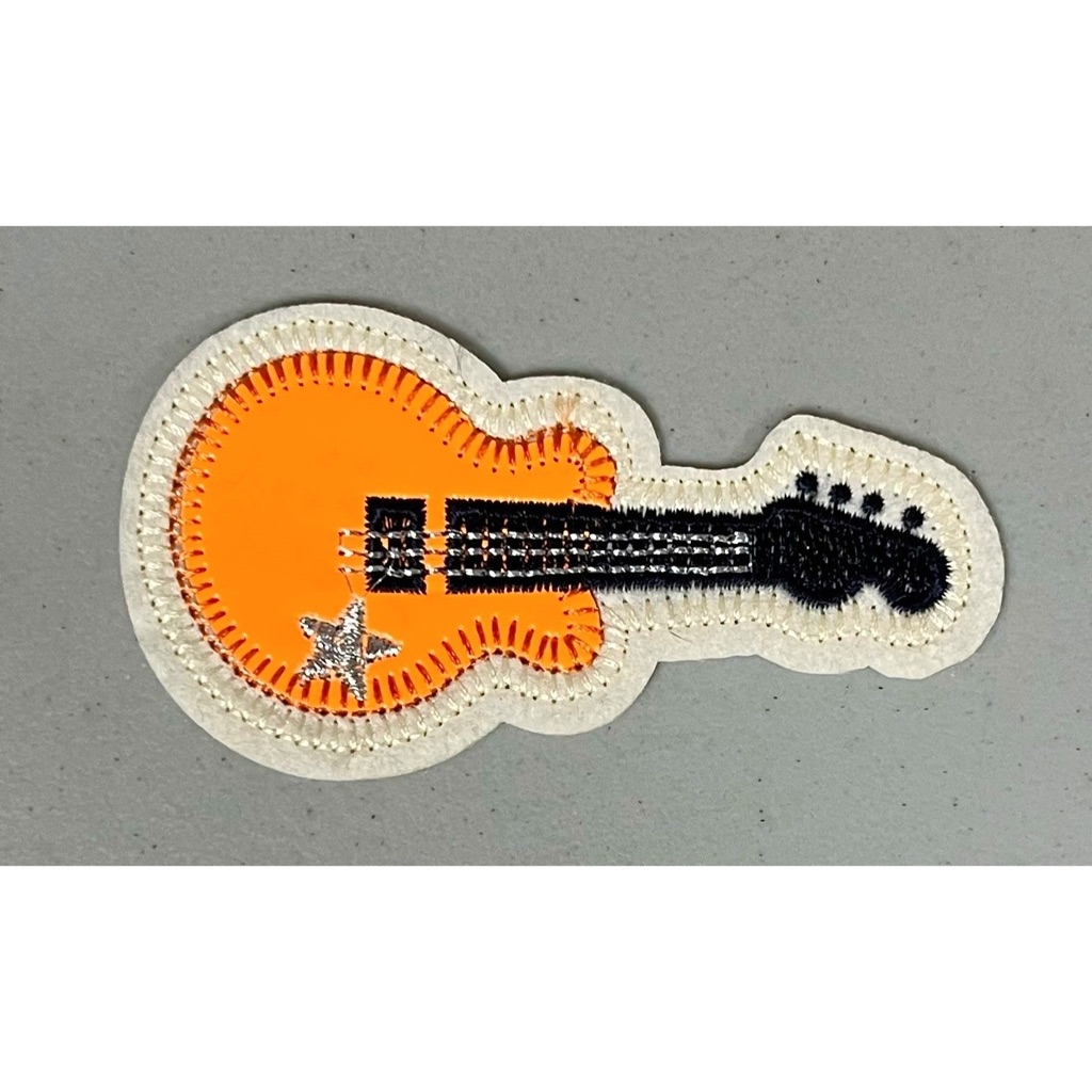 Orange Acoustic Electric Guitar Iron-On Sew-On Patch For Clothing
